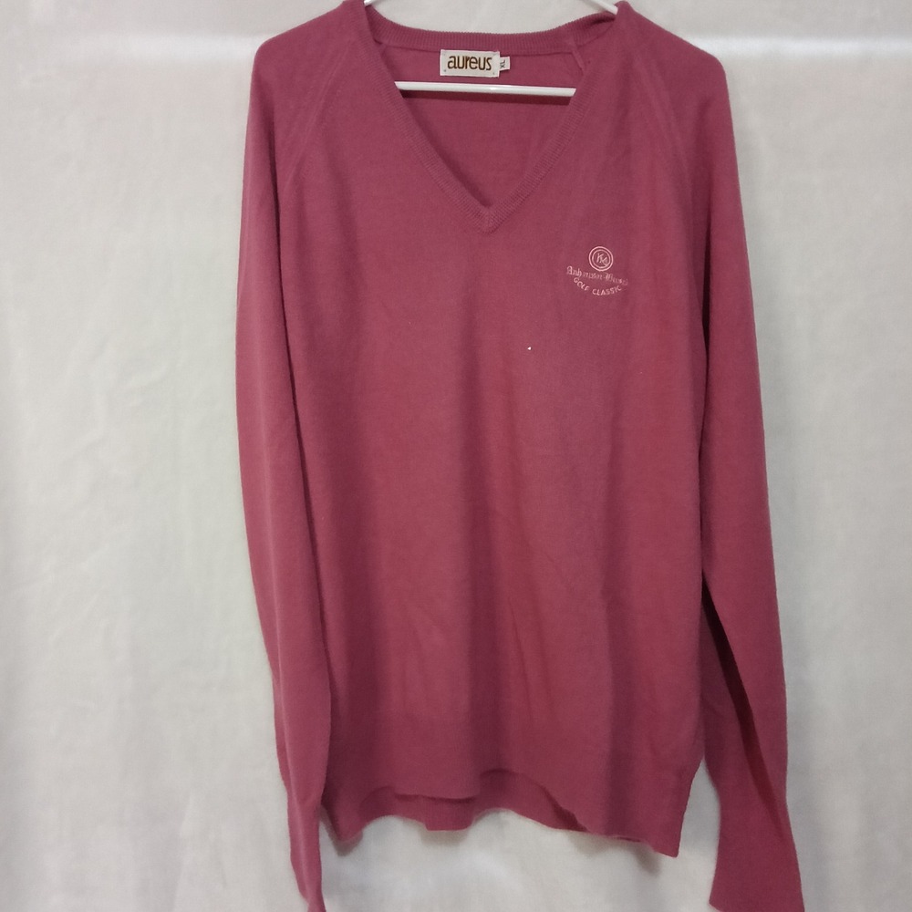 Vintage Aureus Anheuser Busch Golf Classic Sweater Mens L V-Neck Pink Raglan 80s